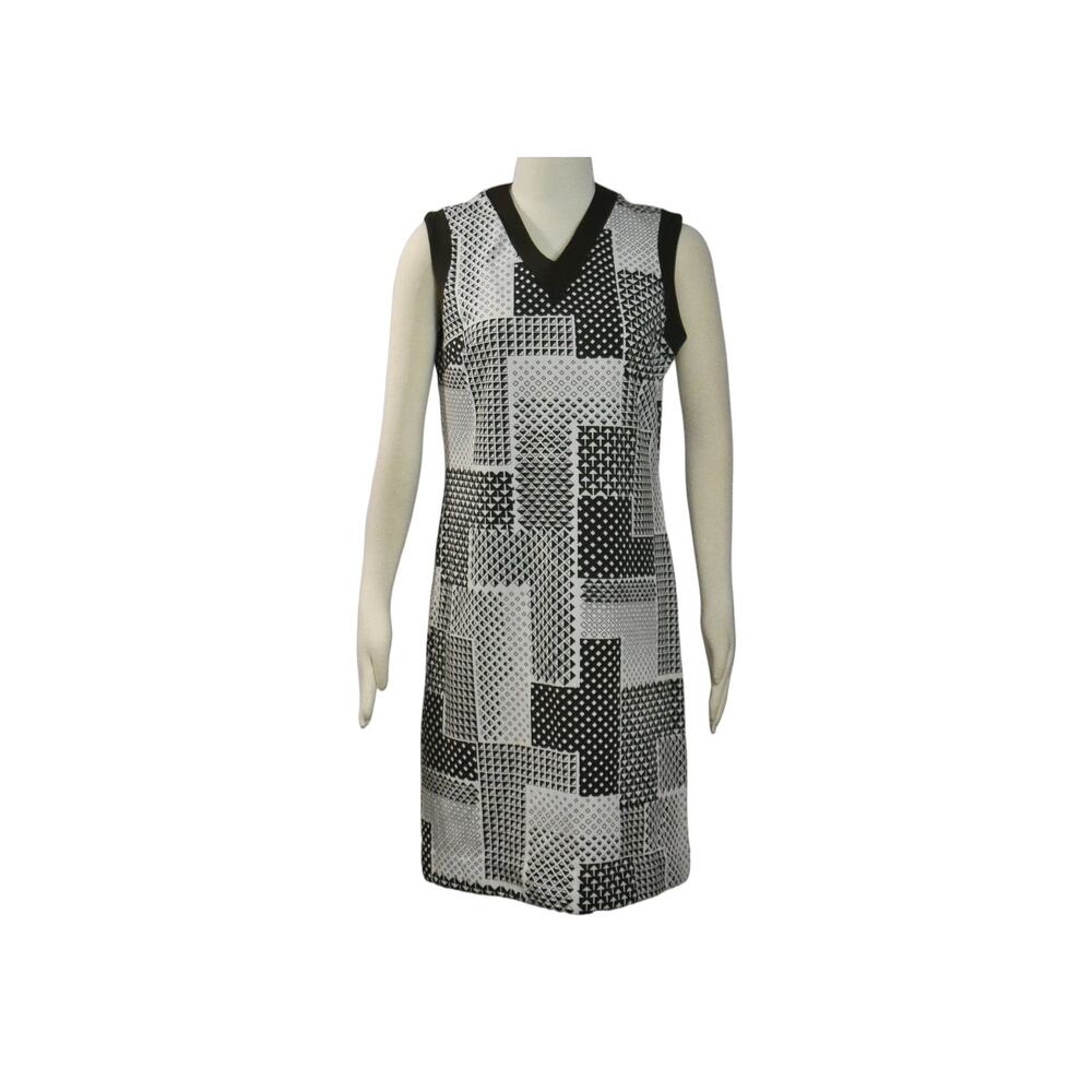 1970s Mod Geometric Print Sheath Dress - Honeycomb Brand Polyester